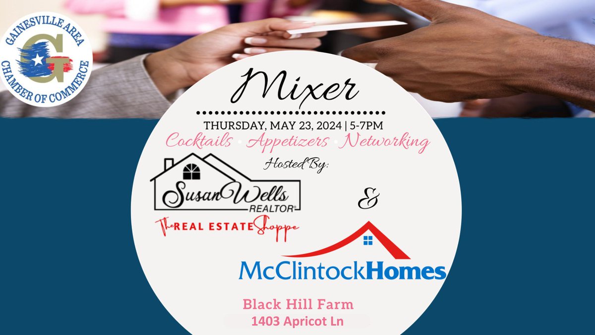 GainesvilleCofC's tweet image. Joining forces for our May Mixer, Susan Wells, The Real Estate Shoppe and McClintock Homes invite you to step inside one of the new homes at Black Hill Farms for an afternoon of networking , refreshments, and fun! 😁
#goseegville #opentoeveryone