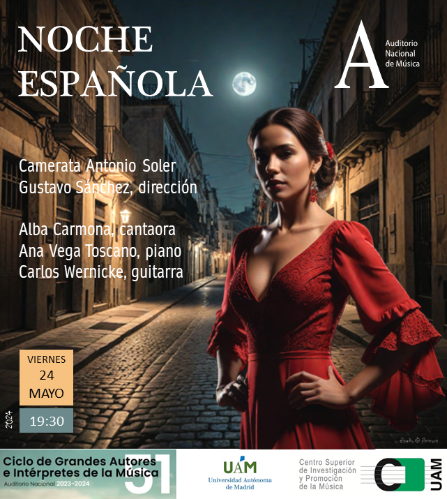CamerataASoler's tweet image. La cantaora Alba Carmona actuará en la #NocheEspañola de la #UAM con la @CamerataASoler el 24 de mayo en la sala Sinfónica del Auditorio Nacional.
El #AmorBrujo de Manuel de Falla
#flamenco #musicaespañola #musicaclasica
auditorionacional.mcu.es/es/programacio…