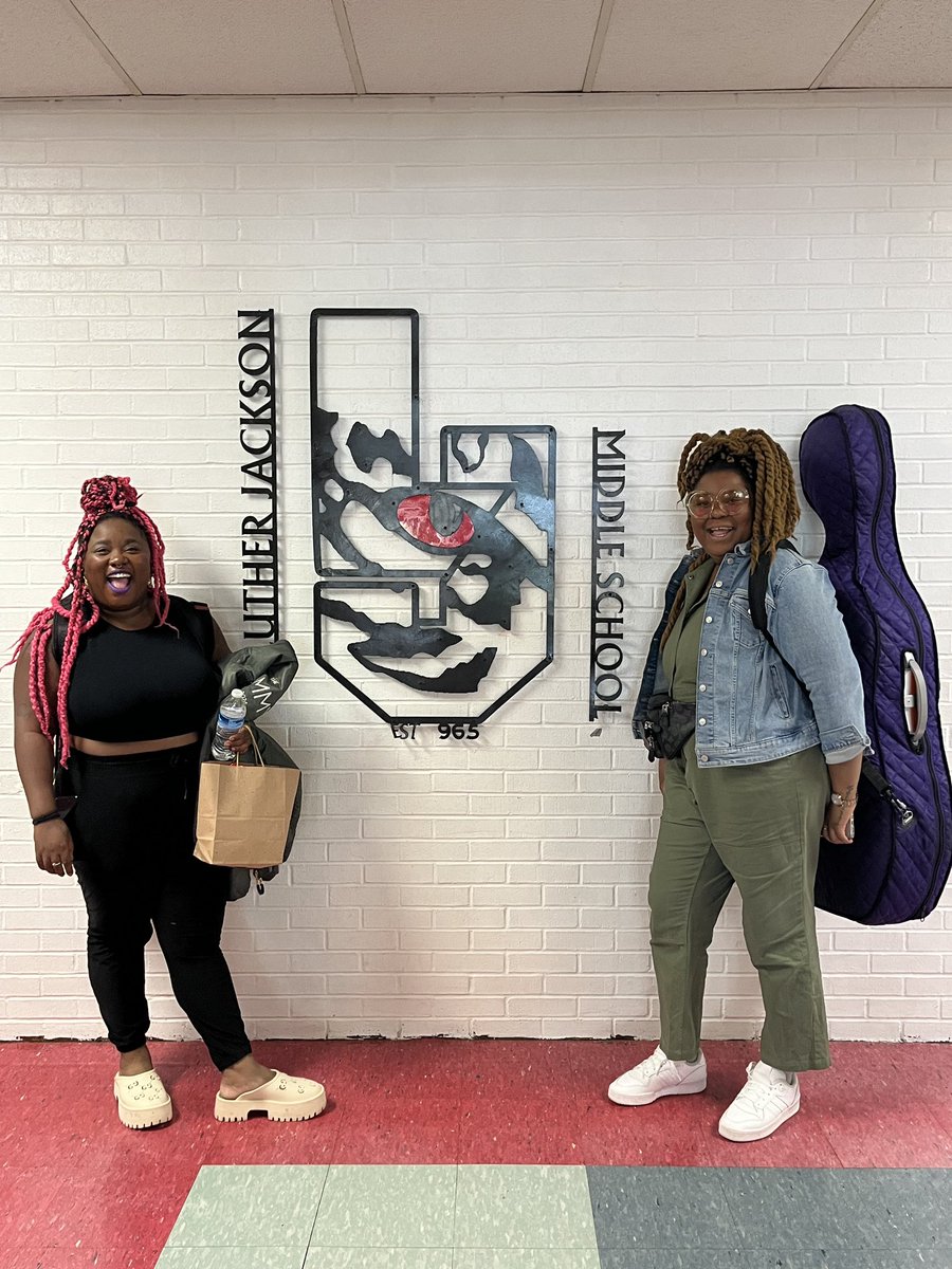 LJMS_FCPS's tweet photo. @sistastrings added LJMS to their list after playing this year with Elton John, Joni Mitchell, Brandi Carlile, and at this year's Grammys and Emmys! They played songs and answered student questions! Their message: "be a good person and stay true to you!" #weroarasone https://t.co/rru8w5CVBo