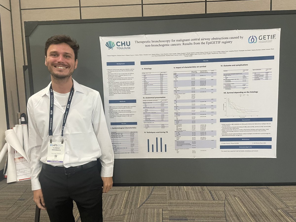 #EpiGETIF at #ATS2024 ! Today outcomes of #therapeuticbronchoscopy in #acuterespiratoryfailure with Dr Roy, yesterday of patients treated for airway obstruction due to non-bronchogenic cancers with Dr Daigmorte. <a href="/GETIF_SPLF/">GETIF_SPLF</a>