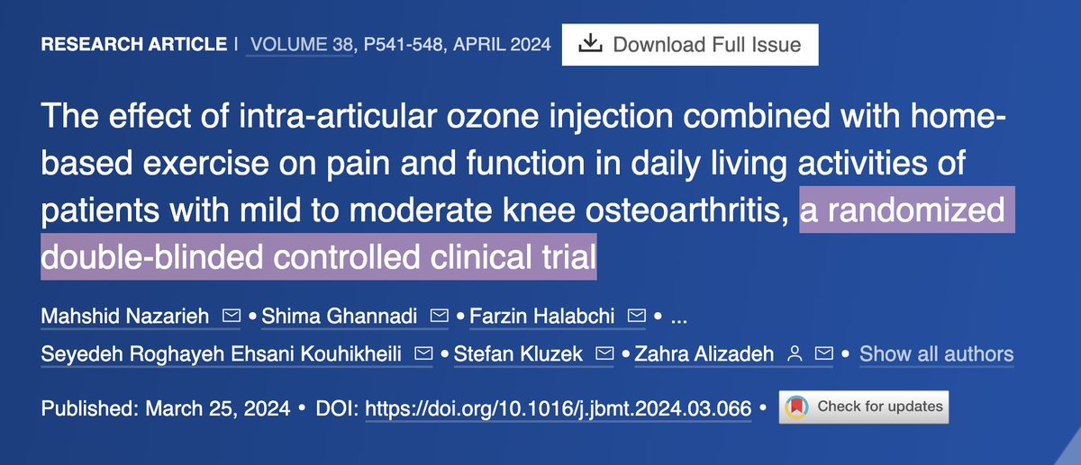 A randomized, double-blinded, controlled trial (so the highest quality type of study) showed that intra-articular ozone injections (basically prolozone) improved pain and daily function for up to 6 months and showed significant improvement as compared to the placebo group.