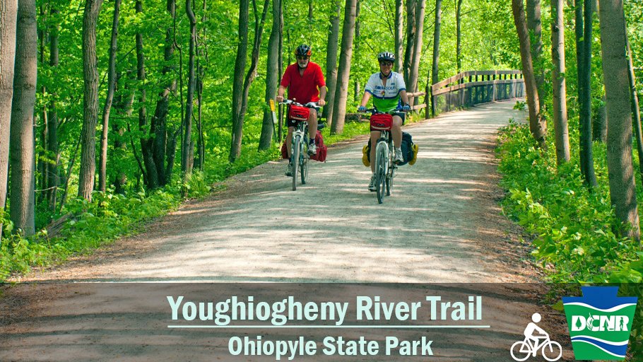 The Youghiogheny River Trail at #OhiopyleStatePark is a flat, ADA accessible trail that is a great bike ride for all ages and is a section of the @GAP_Trail connecting Pennsylvania to Maryland. Learn more ➡️ bit.ly/3yhjXaW. #TrailTuesday #PaStateParks #BikeMonth
