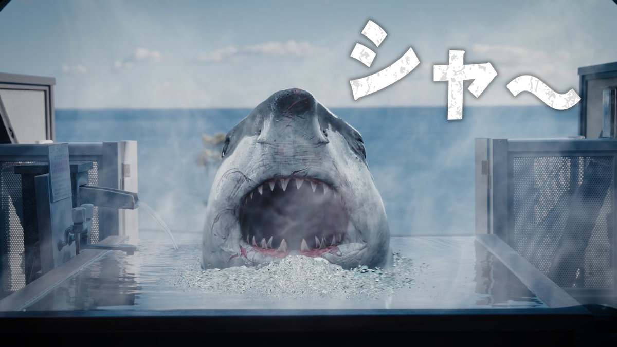 ▂▅▇█ Hotspring Shark█▇▅▂
　　　　　温泉シャーク

💥全長：約5〜8m
💥生息地：温泉地

生態：謎

#サメがないている