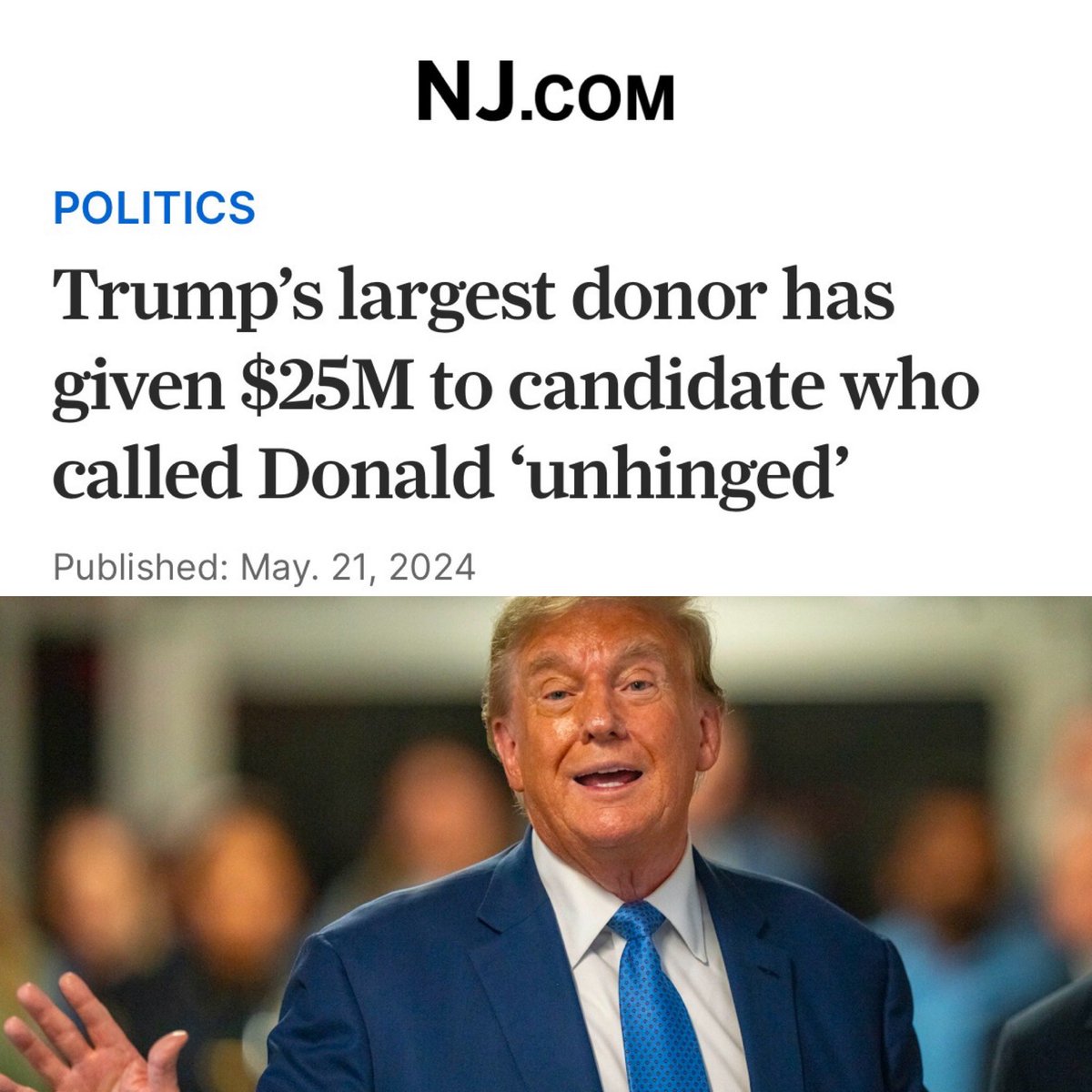 Donald Trump’s largest donor, who has given him over $36.5 million, also gave RFK Jr. $25 million. The maximum contribution an individual can legally give to a candidate is $3300 — but, Super PACs let billionaires legally buy elections. End dark money in politics.