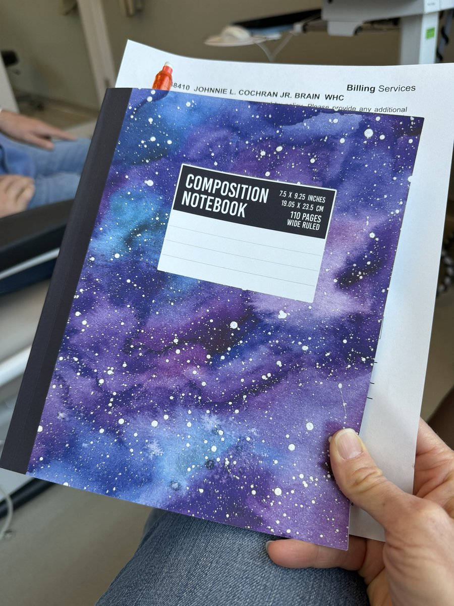 TeamAaronR's tweet photo. Notebook # 7 or 8 I lost track. Infusion and follow up today at Cedars-Sinai. 🤍💪🏼 @TeamAaronR  #teamaaronrobinson #beatbraincancer #fcancer https://t.co/BeXsHsghx3