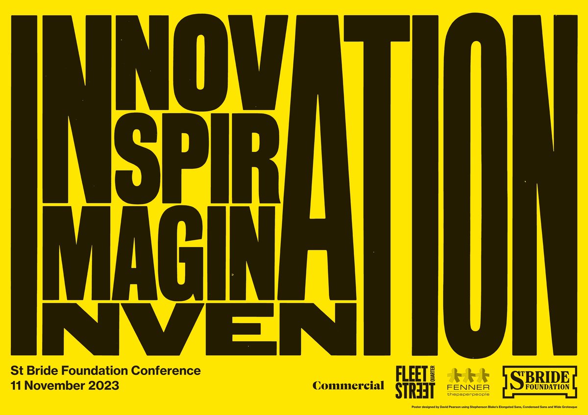 stbridefdn's tweet photo. We’re delighted that David Pearson’s poster design for our 2023 conference has been shortlisted for this year’s @dandad awards.
The posters were printed by Print Smith on different papers from @FennerPaper’s Colorset range.
https://t.co/pyaFOl0DJ3 https://t.co/vY2vl9KxWI