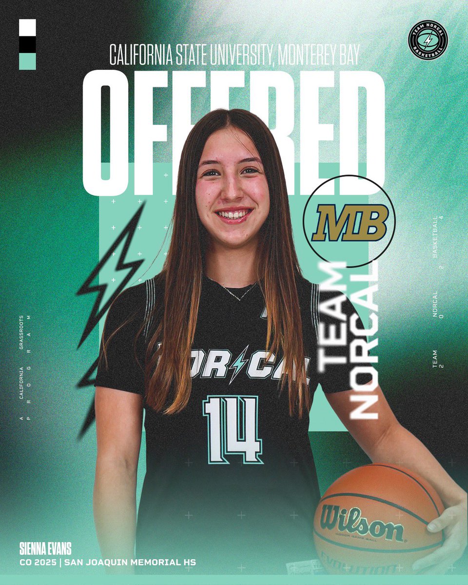 Team Nor-Cal Basketball (@teamnorcalaau) on Twitter photo Congrats to 2025 Guard <a href="/Sienna2025/">Sienna Evans</a> on her Scholarship offer from CSU Monterey Bay
#teamnorcalbasketball⚡️ Congrats to 2025 Guard <a href="/Sienna2025/">Sienna Evans</a> on her Scholarship offer from CSU Monterey Bay
#teamnorcalbasketball⚡️