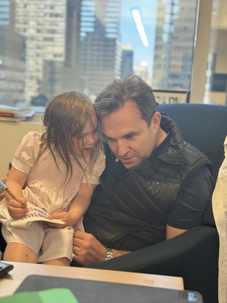 FUN! My little girl came down to “the office” and I took a quick break from fighting the FAKE Trump Trial-(she told me I’m doing a great job!) —PS: yes, I’m wearing a VEST like one of those Hedge Fund guys+a short sleave shirt (shows off The Guns)