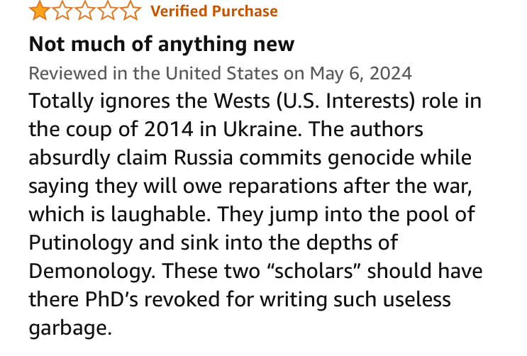 Apparently, @OxanaShevel and I failed to rescue this reader from the depths of Ru disinformation. If you read our book and did learn something new, would you be so kind as to leave an Amazon review?