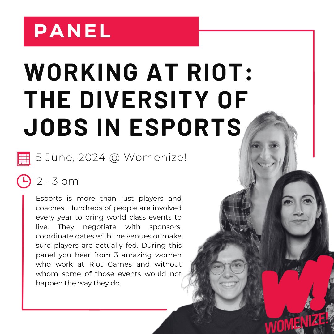 📢Program Announcement!

Title:
WORKING AT RIOT: THE DIVERSITY OF JOBS IN ESPORTS

Description:
Esports is more than just players and coaches. Hundreds of people are involved every year to bring world class events to live. They negotiate with sponsors, coordinate dates with the