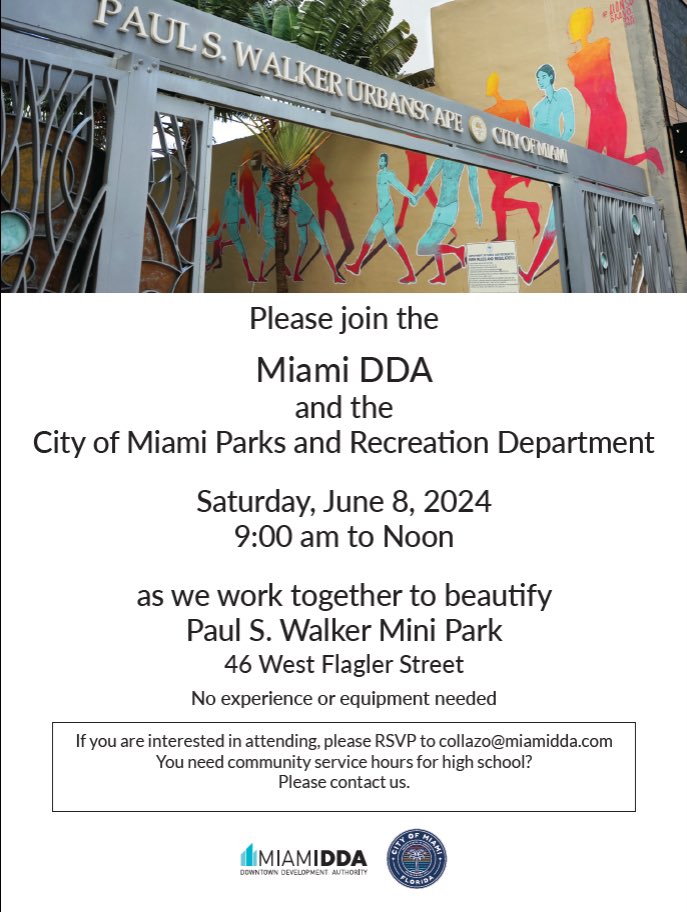 Join us if you’d like or if you need community hours! #miamiparks #miamigreen #miamifreeactivity #ilovemiami