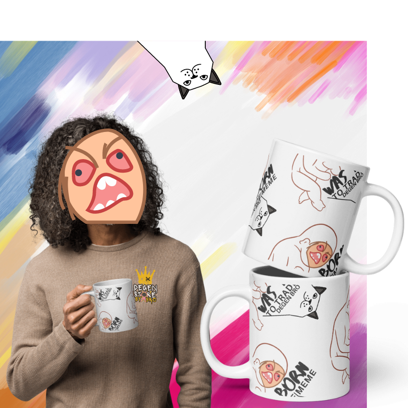 DegenBro_com's tweet photo. DEGEN BRO Mug – your new favorite sidekick for every sip! Whether you're downing your morning coffee, enjoying some evening tea, or anything in between, this mug's got your back. It’s sturdy, glossy, and features a vivid print that's as resilient as your HODLing spirit. Why you'll love it: Ceramic Construction: Because you deserve a  : #DGN #solana #meme #mug #trader #degen https://t.co/QT3BNIGKqX