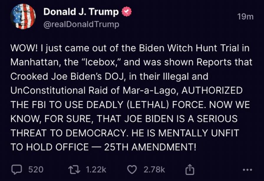 Damning revelation. New docs reveal Biden —the sly old Fox who’s conveniently “feeble” when it matters, authorized the DOJ to use deadly force in their unconstitutional FBI raid of Mar-a-Lago.