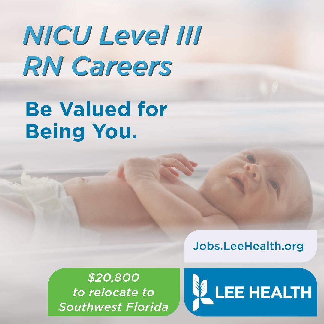 #NICU RN #career opportunities on night shift ($6/hour for the entire shift) with the #LeeHealth TOP rated Golisano Children's Hospital of SWFL. $20,800 Relocation incentive, caring colleagues AND unmatched benefits like pet/legal insurance. Apply today: bit.ly/LeeHealth_NICU