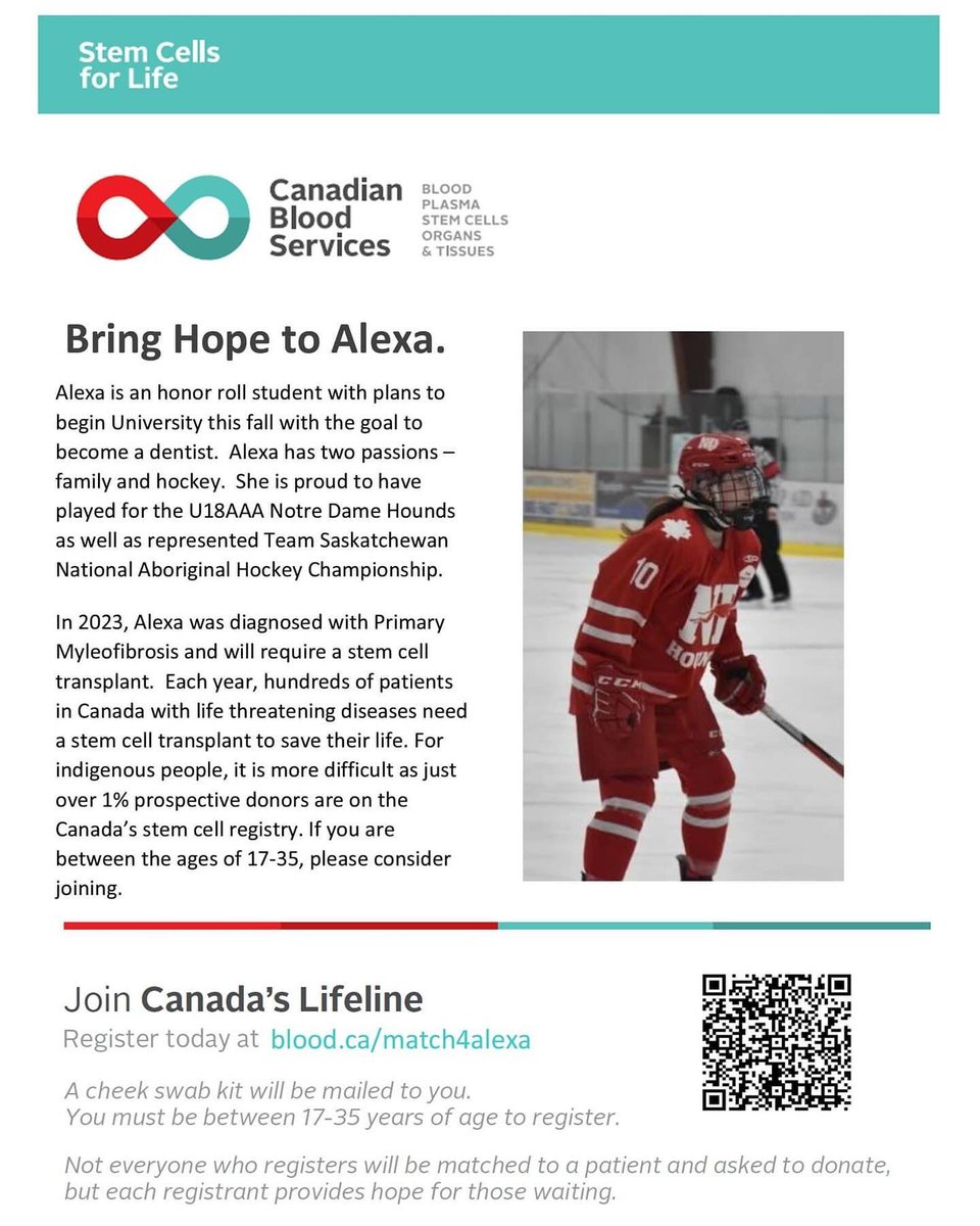 The hockey world is a tight family! Let's help out with this great cause today for Alexa! Head to blood.ca/match4alexa!