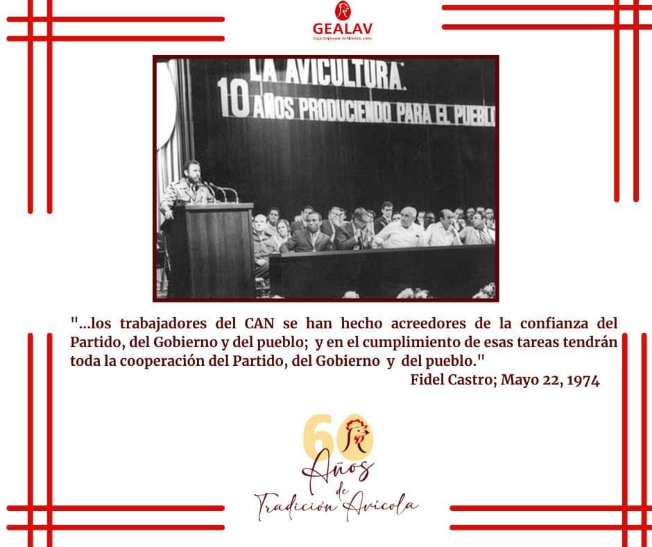 ¡A pocas horas de celebrar los 60 años de avicultura! Hace 50 años, Fidel Castro nos acompañaba en el décimo aniversario. Hoy reafirmamos nuestro compromiso de seguir avanzando juntos .🐓🌱💪 #60AñosDeTradiciónAvícola #Avicultura #22DeMayo #Compromiso #FidelCastroRuz