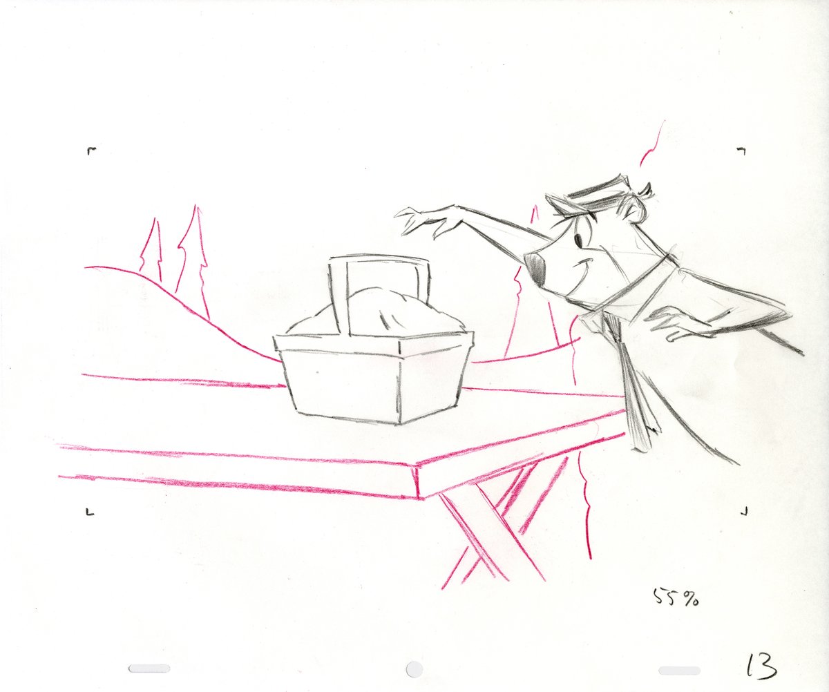 Storyboard drawing of Yogi doing what Yogi does, from Rocket Mortgage commercial 2018. #YogiBear #HannaBarbera #lunch