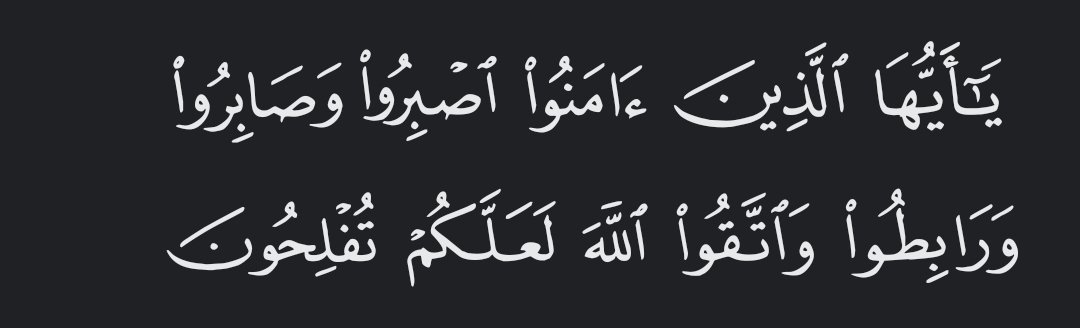 “O believers! Patiently endure, persevere, stand on guard, and be mindful of Allah, so you may be successful” — Al Qur’aan [3:200]