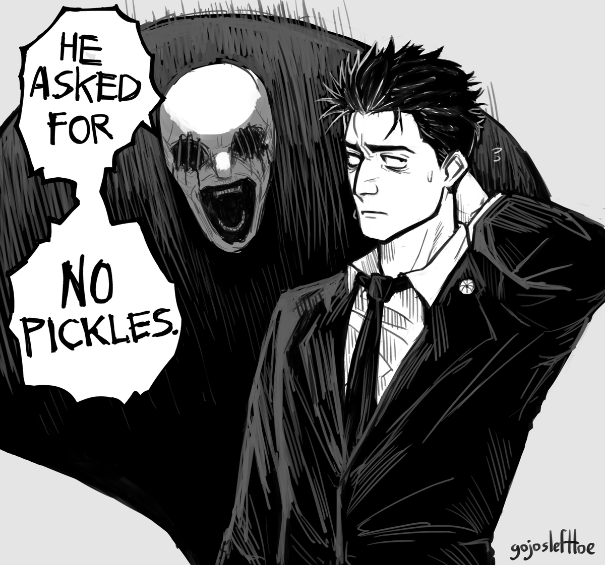 gojoslefttoe1's tweet photo. 94 - i dont think he likes pickles https://t.co/aplOW0oln6