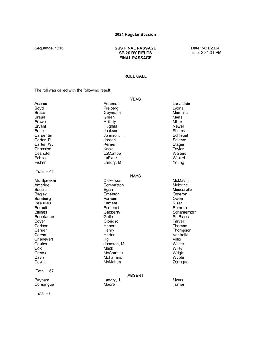 NEW: A measure that would have required each school bus in Louisiana to have air conditioning and heating has FAILED to pass the Louisiana Legislature. With a 43 to 57 vote, Senate Bill 26 failed to pass the La. House of Representatives, effectively killing the bill in