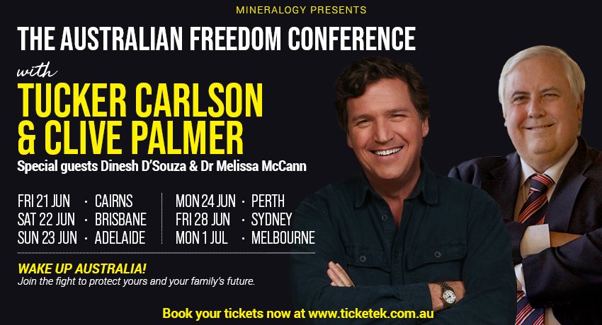 Tucker Carlson's visa has been approved! Come and see Tucker promote free speech, democracy and freedom! Tickets available at Ticketek. premier.ticketek.com.au/shows/show.asp…
