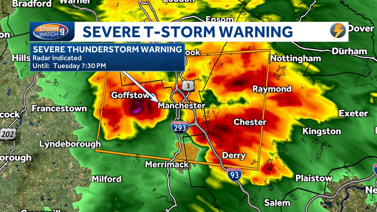 WEATHER ALERT: A Severe Thunderstorm Warning has been issued for parts of Hillsborough, Rockingham, Merrimack county until 5/21 7:30PM. Move indoors and stay away from windows. Updates on @WMUR9 and wmur.com/weather. #NHwx #WMUR