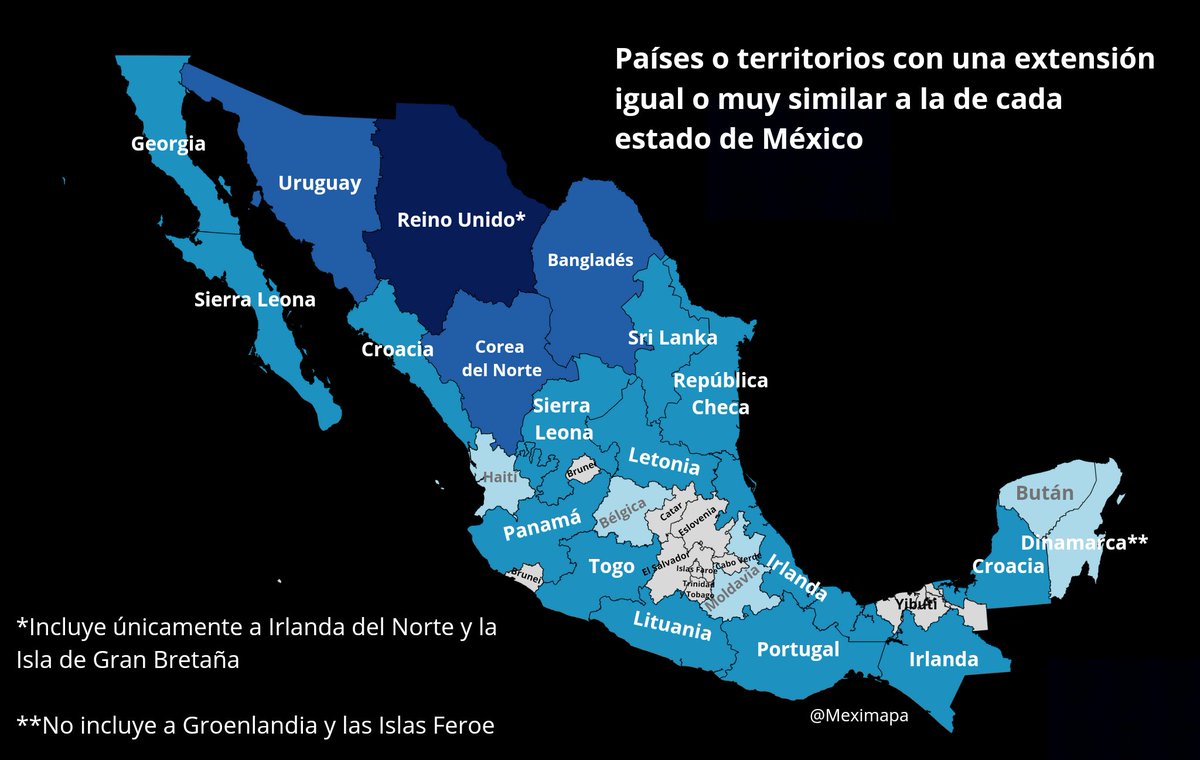 Paises con una extensión territorial igual a la de cada estado de México -corregido-