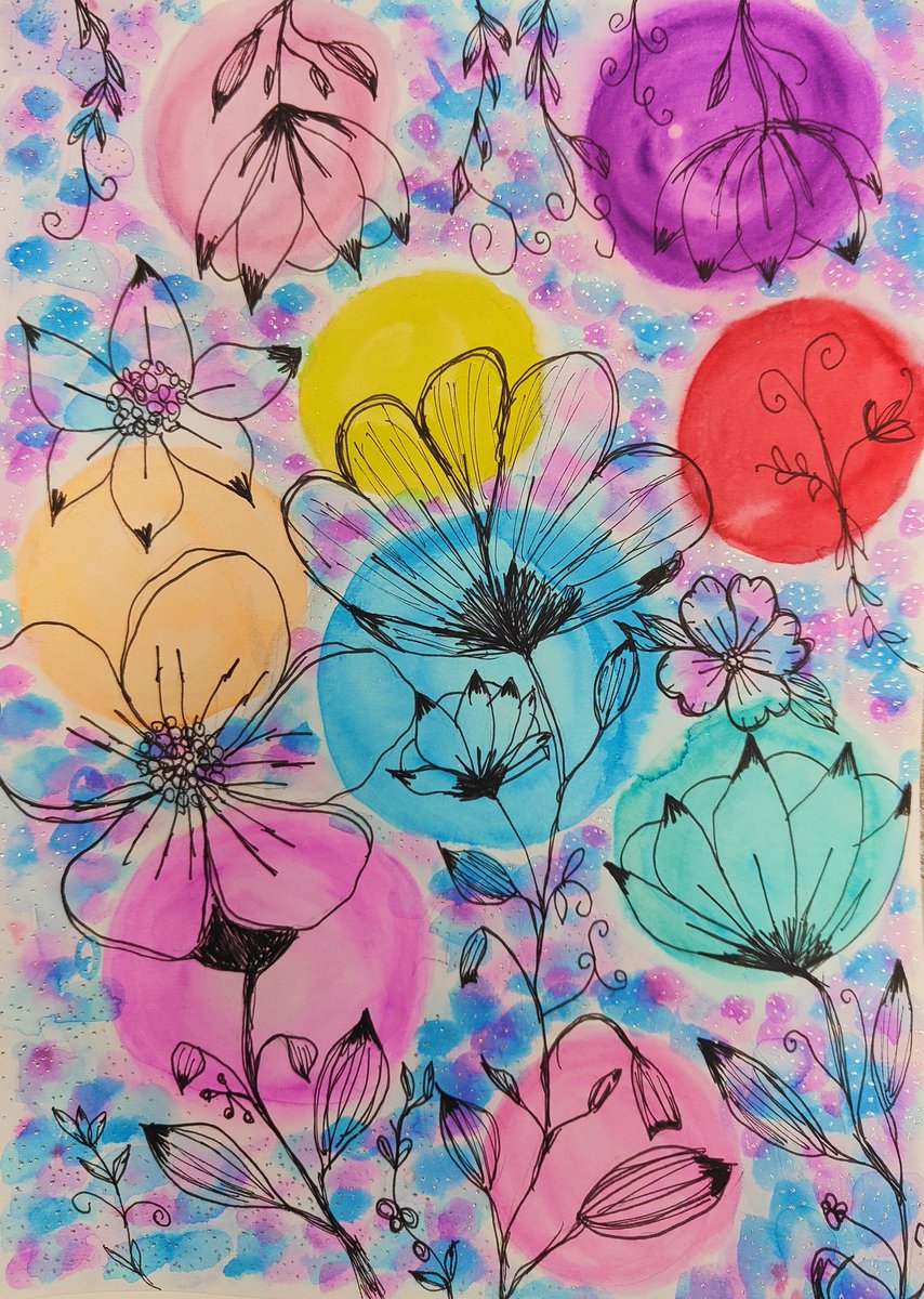 Feeling colourful! #art #artist #artwork #draw #drawing #liner #fineliner #pretty #artwork #watercolour #painting #floral #flowers