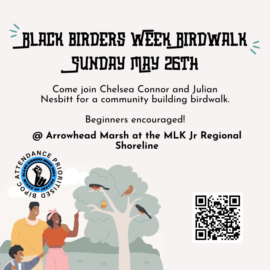 Omg so NOW in collaboration with East Bay Regional Parks for Black Birders Week on May 26th, I and another BFE Fellow, Julian Nesbitt will be co-leading a bird walk at Arrowhead Marsh in Oakland. There’ll be food and speakers and community and you should come!