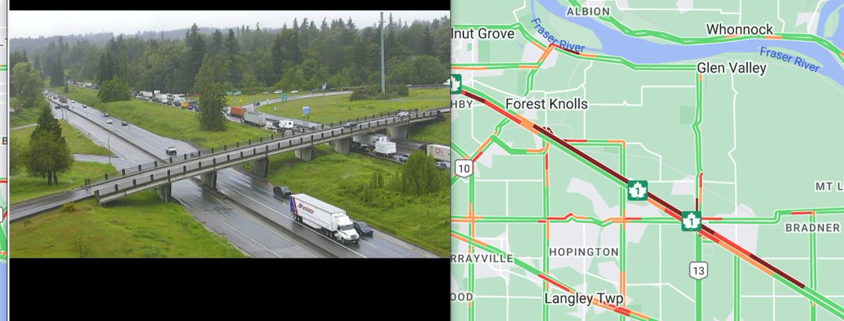 REMINDER ⚠️ #BCHwy1 - Westbound vehicle incident blocking the right lane West of 232nd St (Under the C.P. overpass). Pass with caution and expect major delays Westbound. #LangleyBC