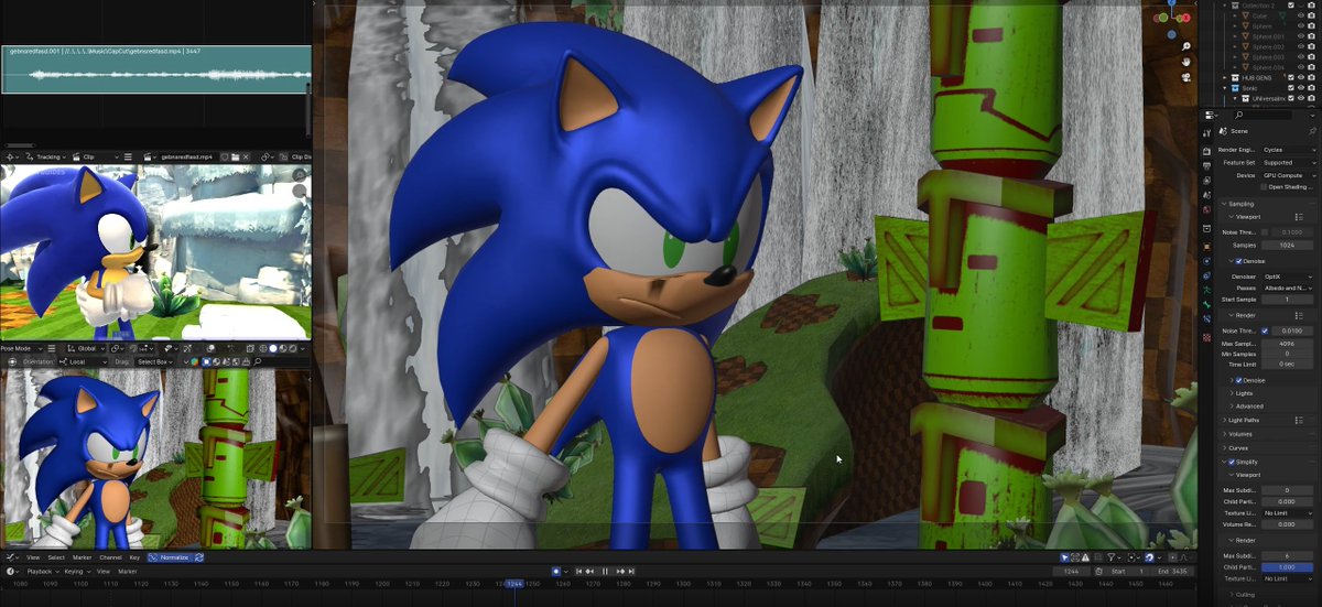 im bored right now so lemme give an update on my projects spider-verse fan animation with @Megmah3 : storyboard is done just working on environment sonic gens remake animation with @_MrPocho_ : everything is done except animation lol #Blender #b3d
