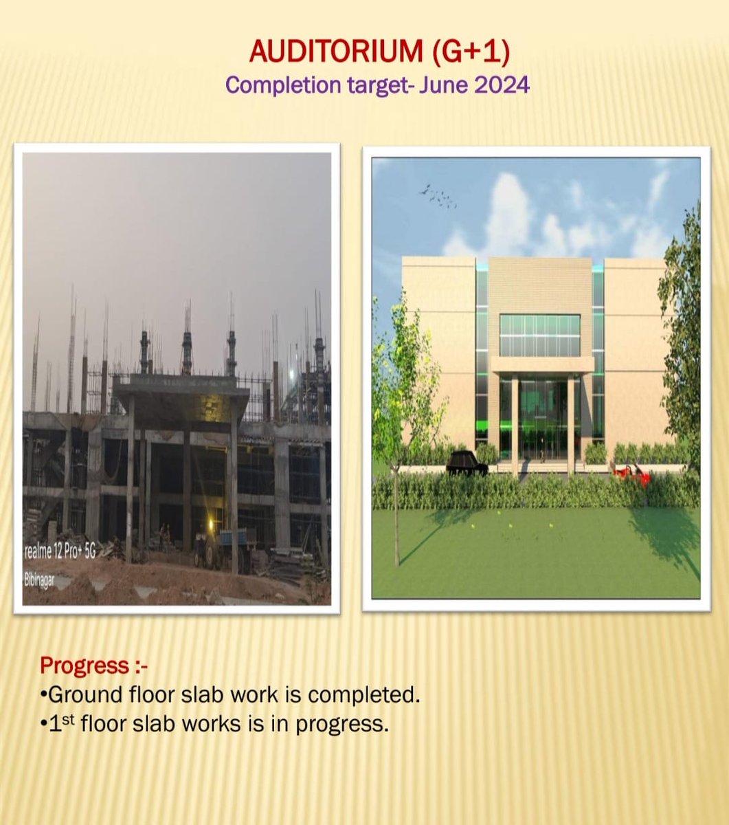 𝗔𝗜𝗜𝗠𝗦 𝗕𝗶𝗯𝗶𝗻𝗮𝗴𝗮𝗿

𝗦𝘁𝗮𝘁𝘂𝘀 𝗨𝗽𝗱𝗮𝘁𝗲: 𝟲𝟬% 𝗖𝗼𝗺𝗽𝗹𝗲𝘁𝗲

𝗕𝘂𝗱𝗴𝗲𝘁: 𝗥𝘀.𝟭𝟯𝟲𝟱 𝗰𝗿𝗼𝗿𝗲𝘀

Major features include:

A 750-bed hospital
A 100-seat Medical College
A 60-seat Nursing College
A 30-bed Ayush block

The <a href="/narendramodi/">Narendra Modi</a> govt is building