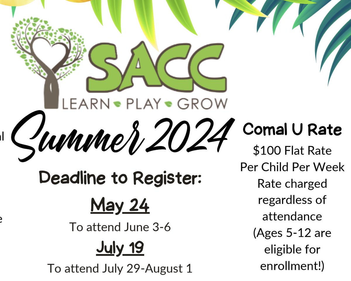 Hanna Schramm (@hanna_schramm) on Twitter photo Tomorrow is the last day to register your child for SACC drop in childcare during the week of June Comal U! #ComalU24 Check out the Comal U website for more information! comalisd.org/comalu24/ <a href="/mpaullus/">Marie Paullus</a> <a href="/Ktbiggs00/">Katie Biggs, NBCT</a> <a href="/SarahKennedyTX/">Sarah</a> <a href="/BonnieWeedCISD/">Bonnie Weed-Dietz</a> Tomorrow is the last day to register your child for SACC drop in childcare during the week of June Comal U! #ComalU24 Check out the Comal U website for more information! comalisd.org/comalu24/ <a href="/mpaullus/">Marie Paullus</a> <a href="/Ktbiggs00/">Katie Biggs, NBCT</a> <a href="/SarahKennedyTX/">Sarah</a> <a href="/BonnieWeedCISD/">Bonnie Weed-Dietz</a>