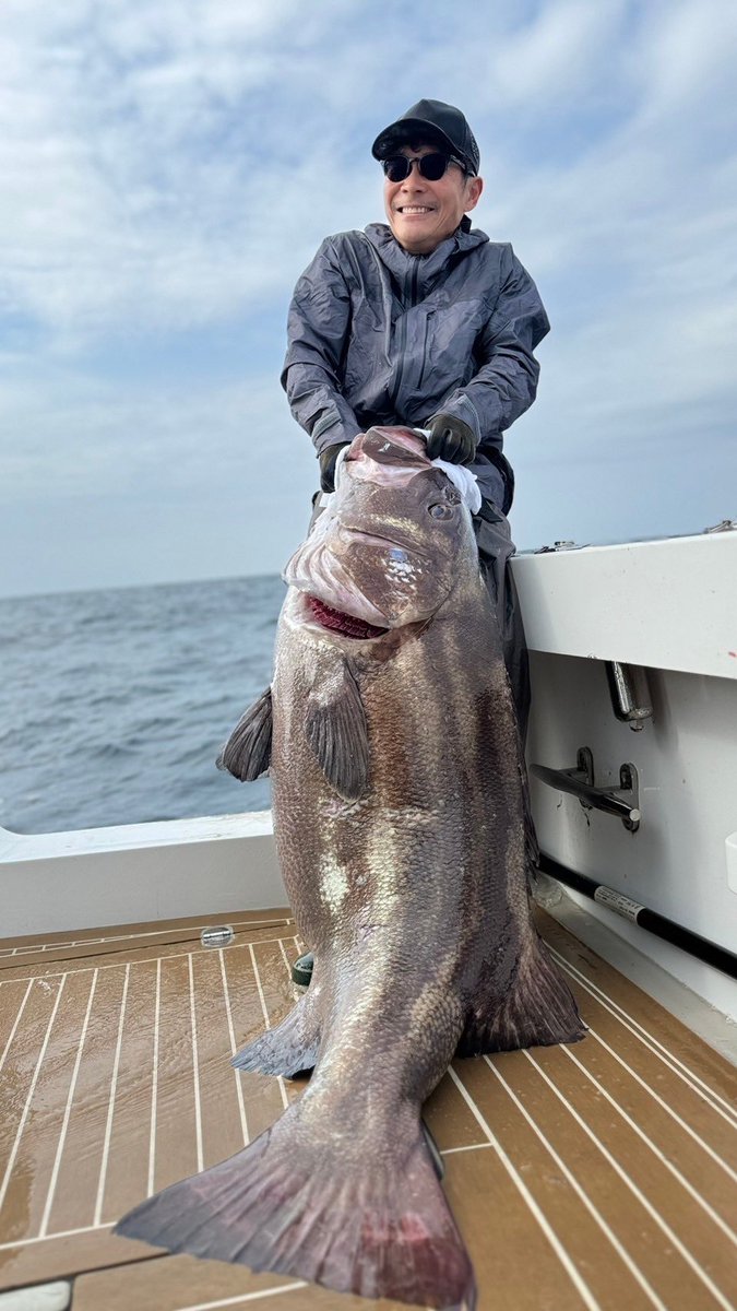 巨大イシナギ釣れたぁーー！！ 147cm 51kgで、2年前に釣った38kgを大きく上回る記録更新！