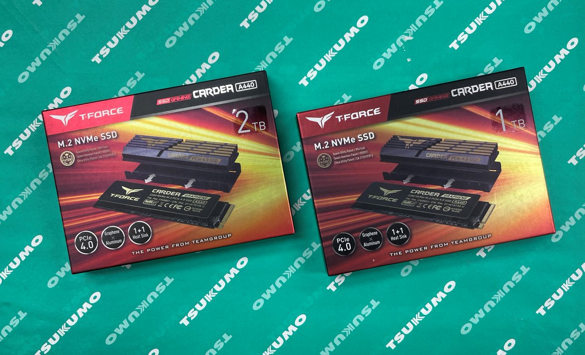 【本店Ⅱ1F】 #ツクモ T-FORCE CARDEA A440シリーズはヒートシンク付属のM.2 Gen4 SSDで高速な製品です。 TM8FPZ002T0C327(2TB)　税込23,800円 TM8FPZ001T0C327(1TB)　税込12,980円 形状の異なるヒートシンクが2種付属していますので環境に合わせて装着出来ます。