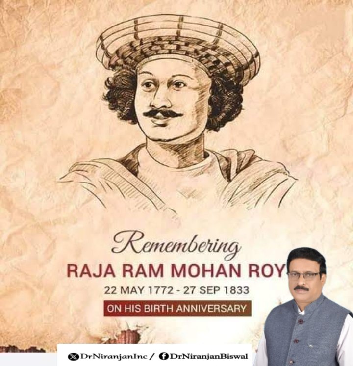 Tribute to the great social reformer 'Raja Ram Mohan Roy' on his birth anniversary, the father of modern India Society, Educationist, founder of Brahmo Samaj, who fought against evils like Sati Pratha and Child Marriage.
#RajaRamMohanRoy