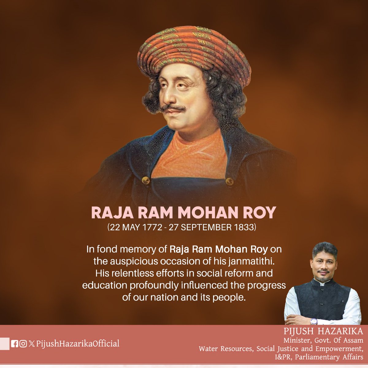 Remembering the great educationist, social reformer, #RajaRamMohanRoy on his janmatithi. The founder of Brahmo Samaj, he will always be recognised for his stern action against heinous 'Sati System' and enhancing modern education is India.