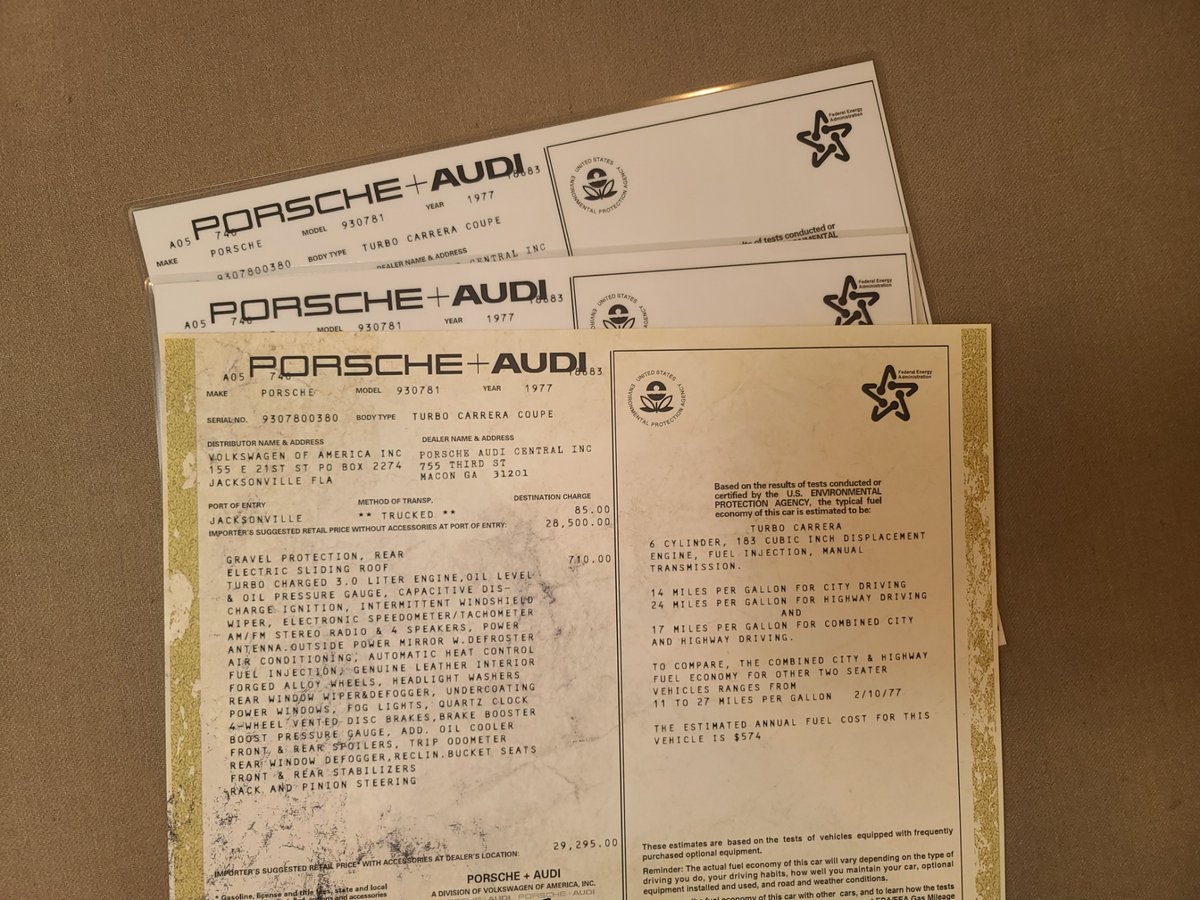 Three Porsches completed in the last month or two. A 2023 911 Carrera GTS Cabriolet, 2023 718 Boxster GTS 4.0, and 1977 911 Turbo Carrera with MOTIF. #windowsticker #monroney #boxster #carrera #turbo #thereisnosubstitute