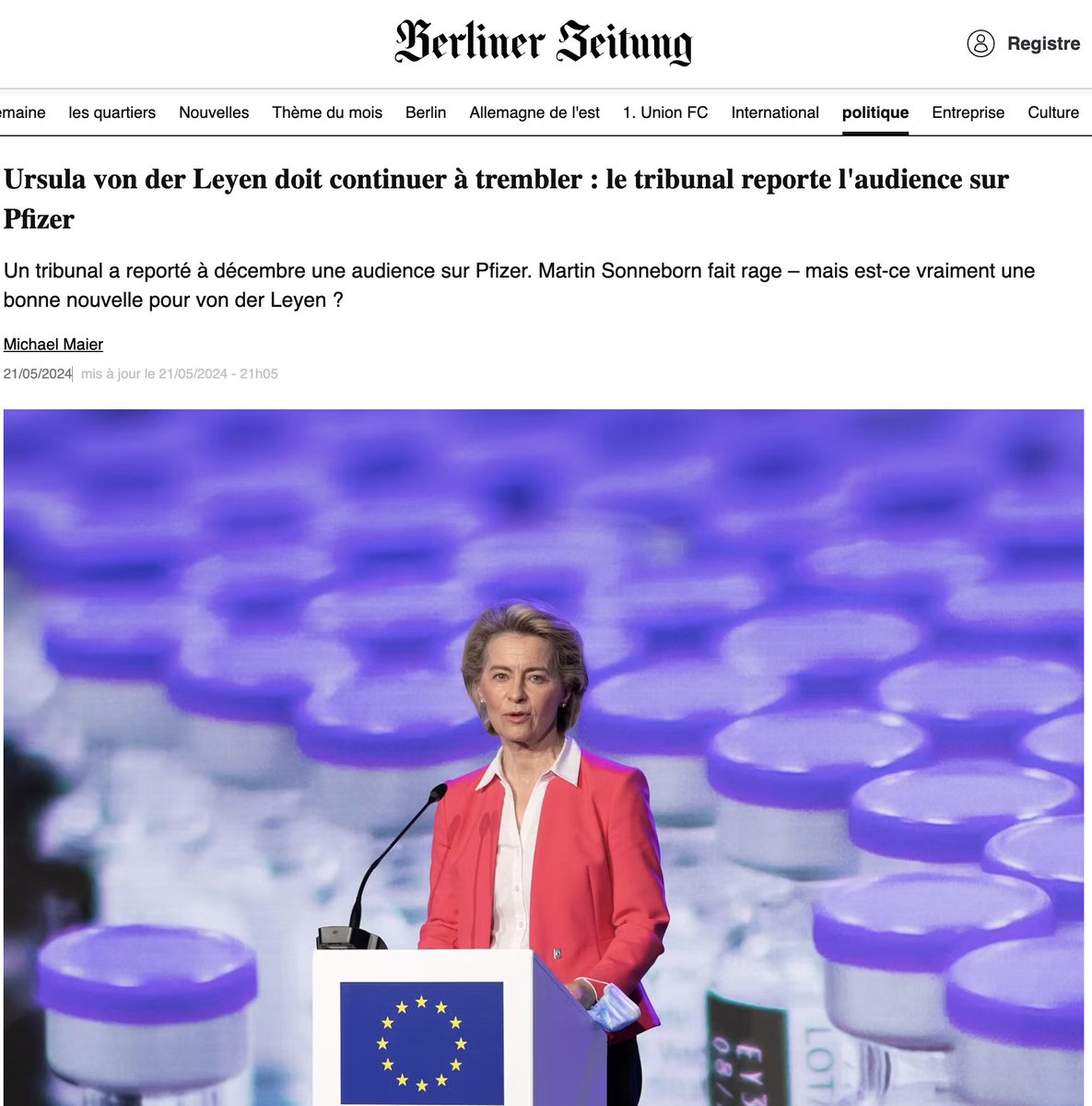 On y est ! Les grands médias allemands sont maintenant obligés de parler des plaintes contre von der Leyen ! Le député européen Martin Sonneborn ne comprend pas le rôle que joue le parquet européen (créé en 2021....) et encourage la justice belge à continuer d'enquêter. Mais cela