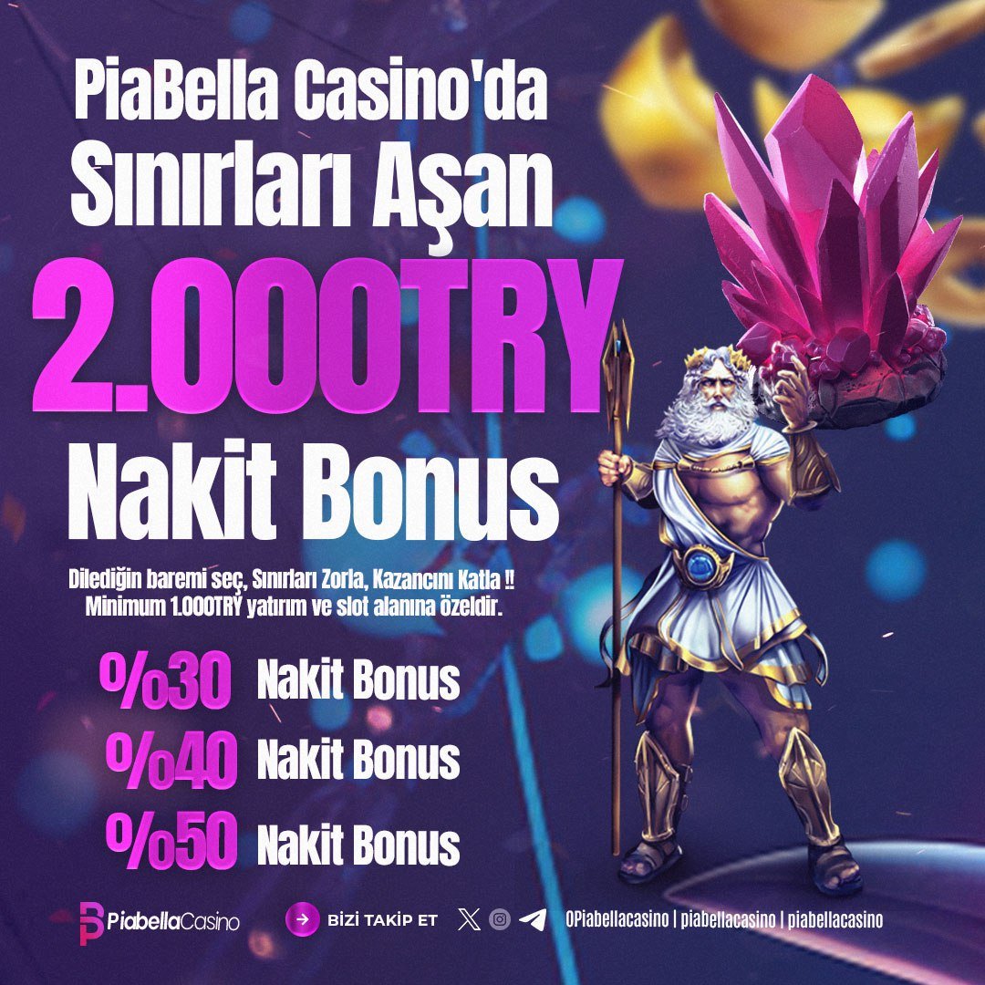 👑 Bu Kez Abarttık, Hem de Çok ! 

⭐ Sınırları Aşan 2.000 TL Nakit Bonus #PiaBellaCasino'da ! 

🌟En Fazla Bahis Seçeneği, Avantajlı Yatırım Bonusları ve Çok Daha Fazlası #PiaBellaCasino' da !

👍 Sosyal Medya Hesaplarımızı Takip Et Güncel Duyuruları ve Etkinlikleri Kaçırma !