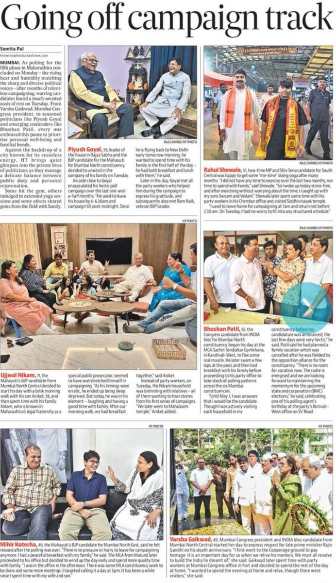 Going off campaign track: What Mumbai’s political candidates did a day after final phase of voting. @somitapal reports Read online: epaper.hindustantimes.com/mumbai?eddate=…