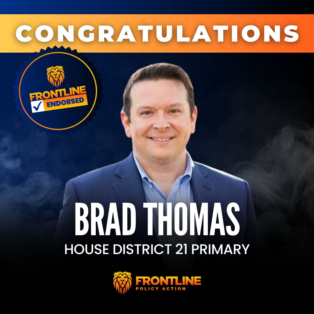 Congratulations to @BradforHD21 for his primary victory! A staunch defender of children and unwavering opponent of harmful ideologies, we're proud to stand with a leader who embodies our values in House District 21. 🎉 #gapol #FrontlineEndorsed