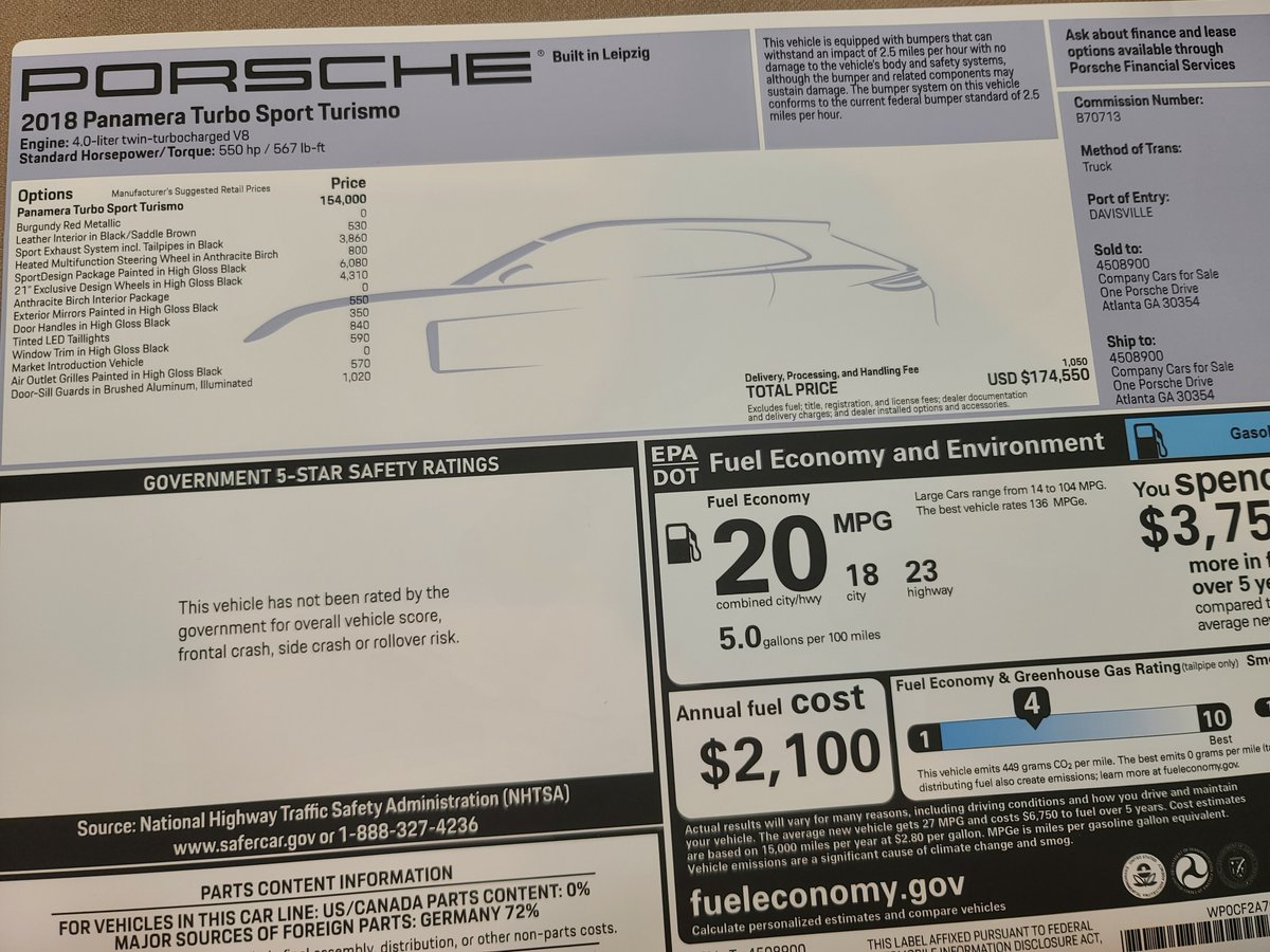 A trio of German sleds completed in the past several weeks. A 1984 BMW 633CSi, 2018 Porsche 911 GT2 RS, and 2018 Panamera Turbo Sport Turismo. #windowsticker #monroney #thereisnosubstitute #ultimatedrivingmachine #germany #911tg2rs #633csi