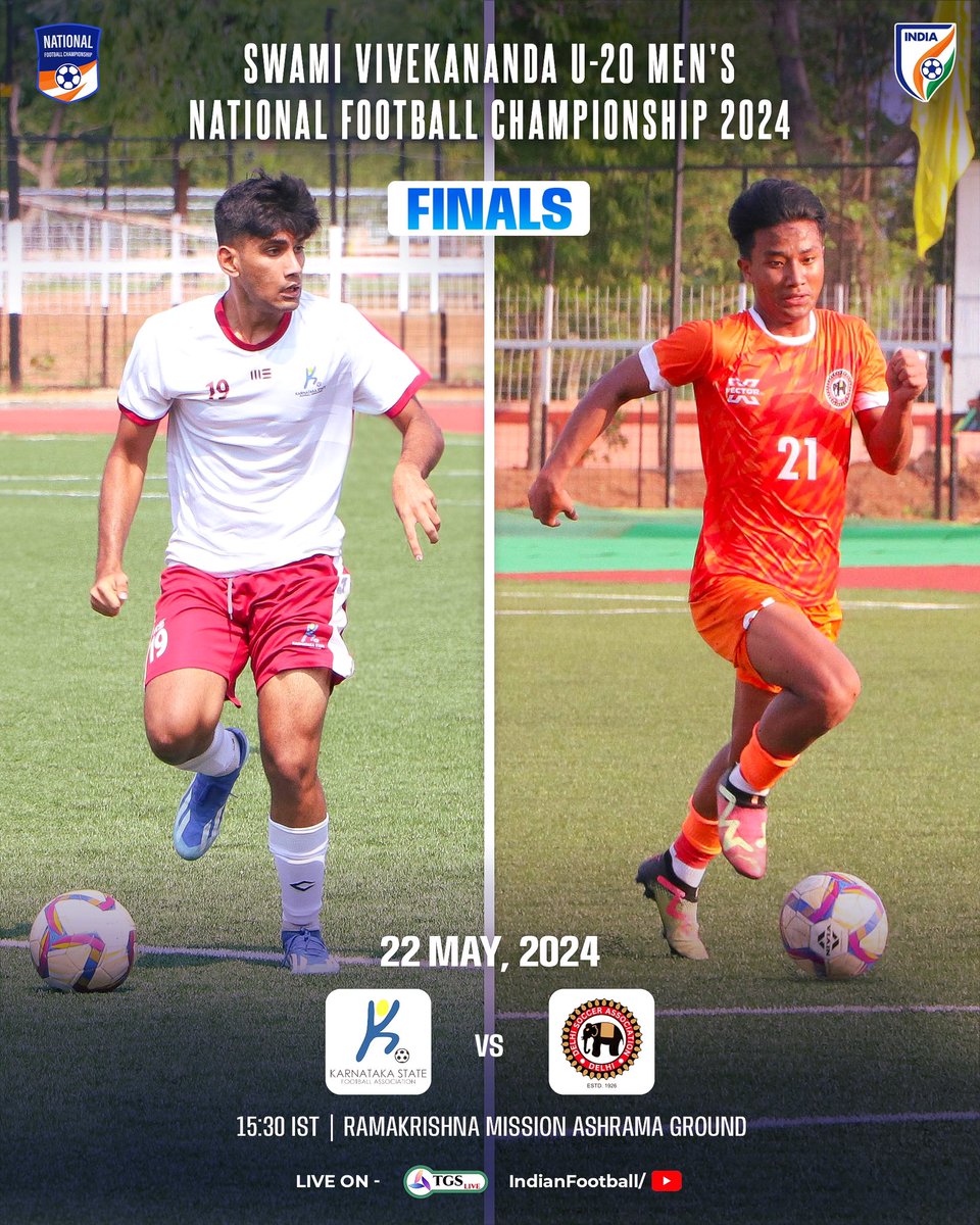✨ 𝐆𝐑𝐀𝐍𝐃 𝐅𝐈𝐍𝐀𝐋𝐄 ✨ Karnataka and Delhi are set to face in the Final of the Swami Vivekananda U20 Men’s NFC! 🏆 Who will be crowned as the champions? 👀 💻 Watch the LIVE action on Indian Football YouTube Channel.