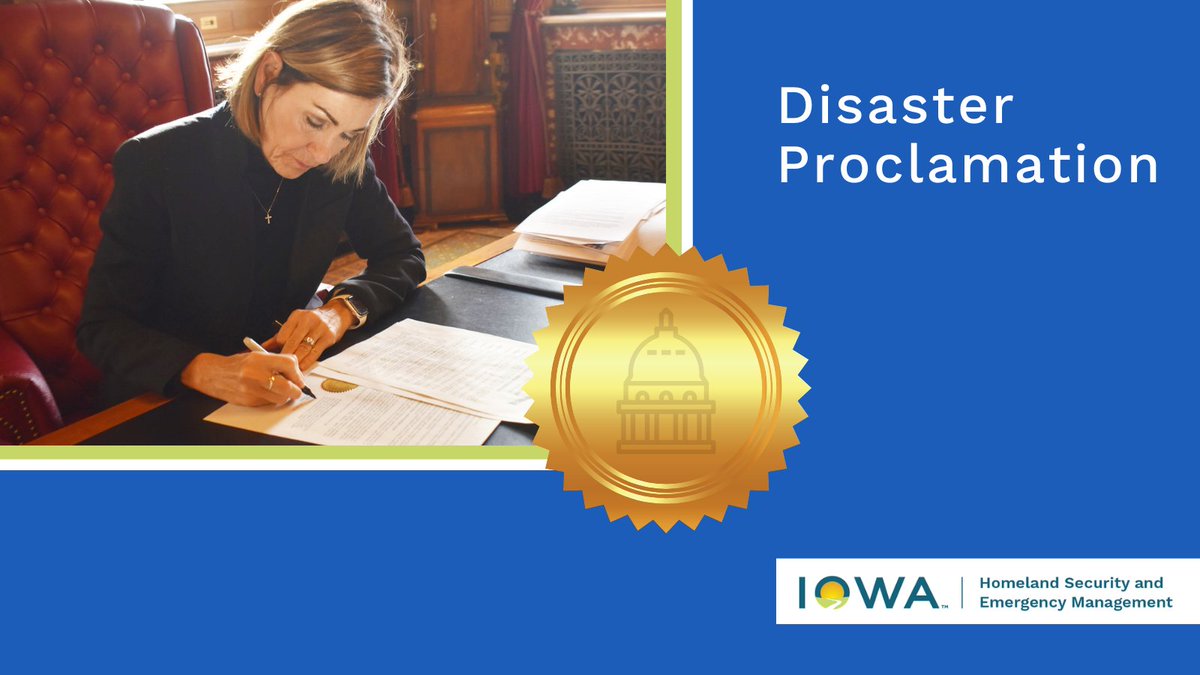 Gov. Reynolds authorized a #disaster #proclamation for 15 counties— Adair, Adams, Cass, Clay, Hardin, Harrison, Jasper, Kossuth, Marshall, Montgomery, Page, Palo Alto, Pottawattamie, Tama, & Warren—in response to May 21 severe weather. More info: go.iowa.gov/nPTQ