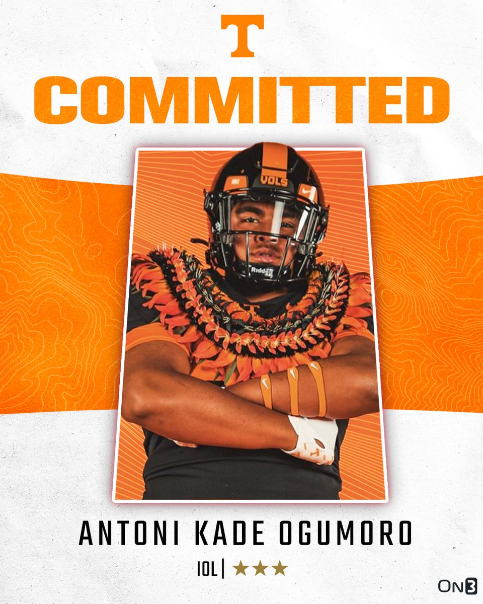🚨BREAKING🚨 2025 IOL Antoni Kade Ogumoro has committed to Tennessee🍊

Read: on3.com/college/tennes…