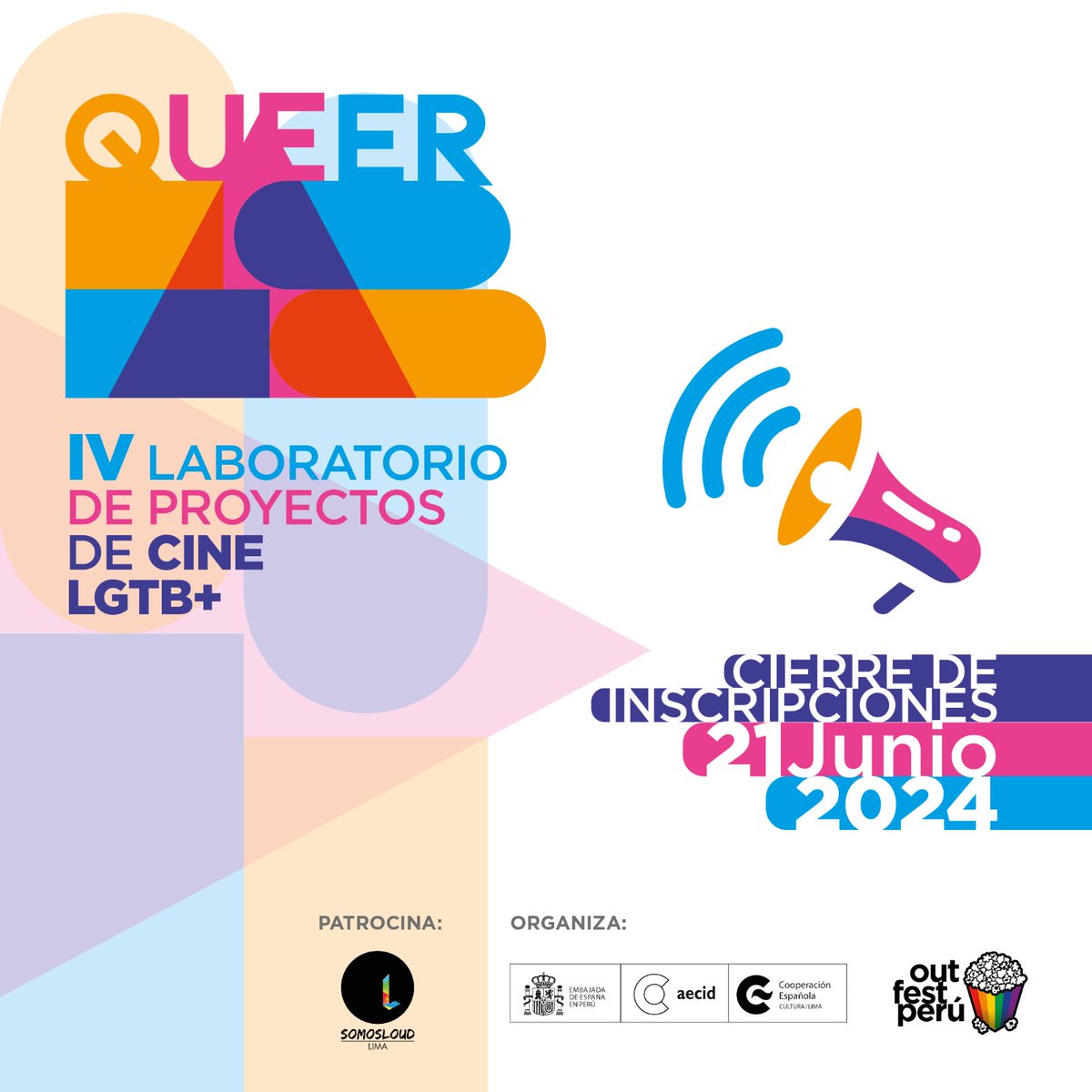 En el marco de la edición 21 del Festival Internacional de Cine LGBT+ de Lima, convocamos el IV QUEERLAB Laboratorio de Proyectos de Cine LGTB+ a desarrollarse del 8 al 12 de Julio 2024. El objetivo es fortalecer las capacidades de estudiantes de comunicaciones y realizadores