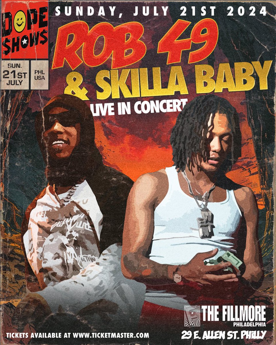 JUST ANNOUNCED!!! @dope_shows_ presents @rob49up @_skillababy LIVE IN CONCERT Sunday, July 21st @fillmorephilly | Tickets go on sale this Thursday 5/23 at 10AM!

#PHILLY
#Rob49 
#SkillaBaby 
#AnotherOne
#DOPEShows
#TheFillmorePhilly
#AintNoShowsLikeDOPEShows