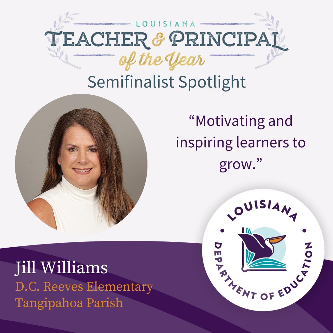 D.C. Reeves Elementary's Jill Williams is a Teacher of the Year semifinalist. Mrs. Williams believes that students need to feel confident in order to learn and gives them multiple opportunities to reach goals by working with their peers in small groups or by partner sharing.