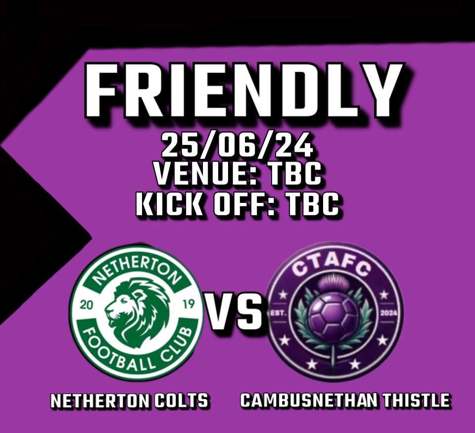 The club are delighted to announce the teams first friendly fixture of pre season, and furthermore the clubs first ever game, against @NethertonAFC . The club invites everyone to get along and support the guys and a venue and KO time will be confirmed soon #COYT 🟣🟣🟣